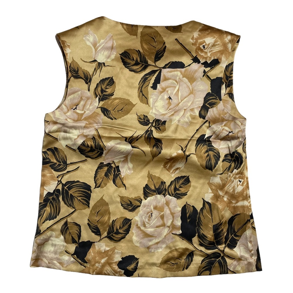 Gold Silk Satin Pleated Shell EUC 8P Talbots 8 Petite Floral Sleeveless - Picture 9 of 11